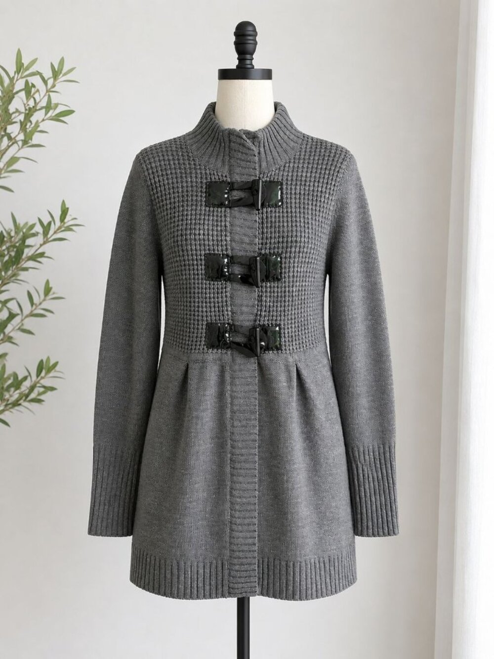 Y2K Bongo Gray Toggle Front Sweater Coat Cardigan Zip Up Size XL